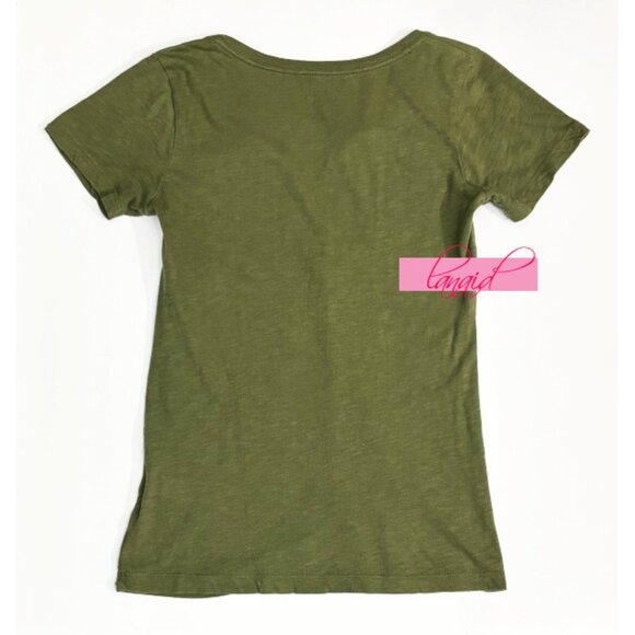 Lucky Asian Chinese Oriental V-Neck Guanyin Goddess Olive Distressed Edgy Tee XS - Picture 2 of 9